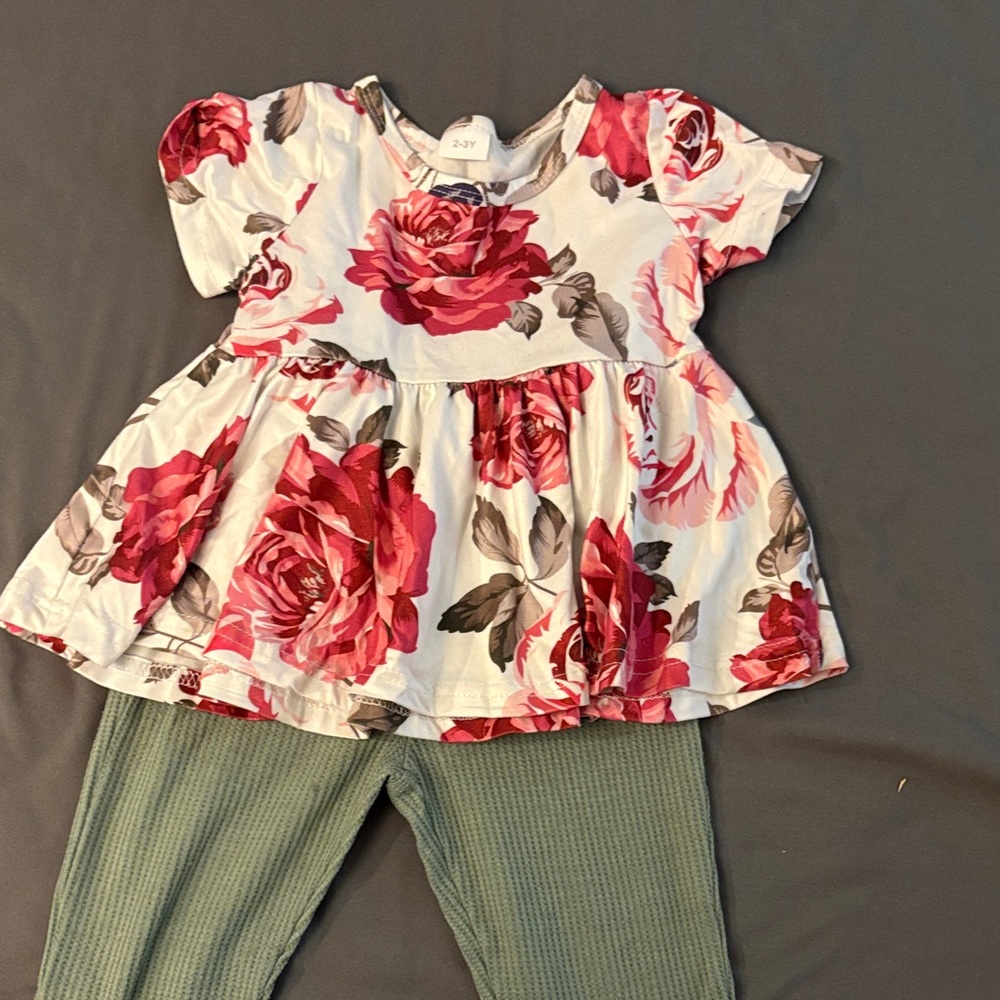 Floral Dress with Green Pants